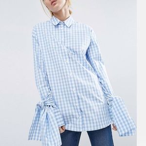 ASOS Gingham Check Cotton Shirt with Extreme Tie Sleeves